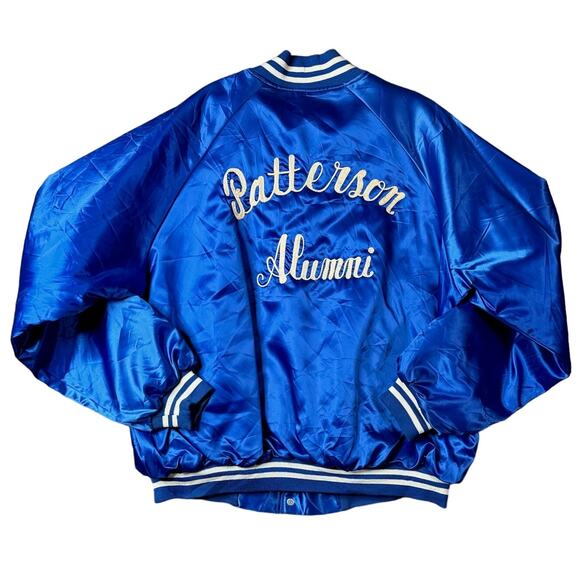 Auburn Other - Vintage Blue Satin Baseball Jacket Patterson Alumni Harry Quilted Snaps Size XXL